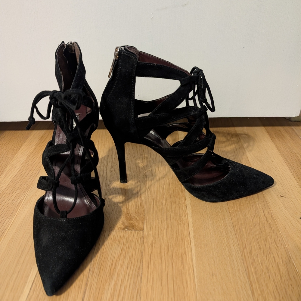 BCBGeneration Black Suede Lace-Up Heels